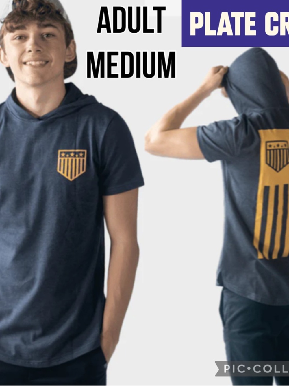 Plate Crate Mens Hoodie Anthem Baseball T-Shirt Blue Short Sleeve Hooded Tee M